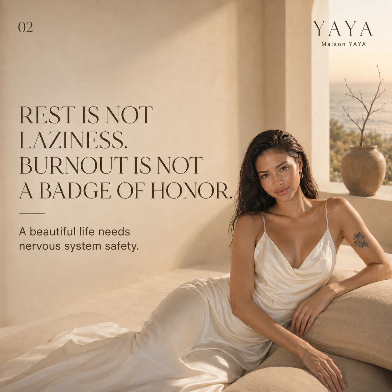 Maison YAYA campaign — 'Rest is not laziness', editorial portrait