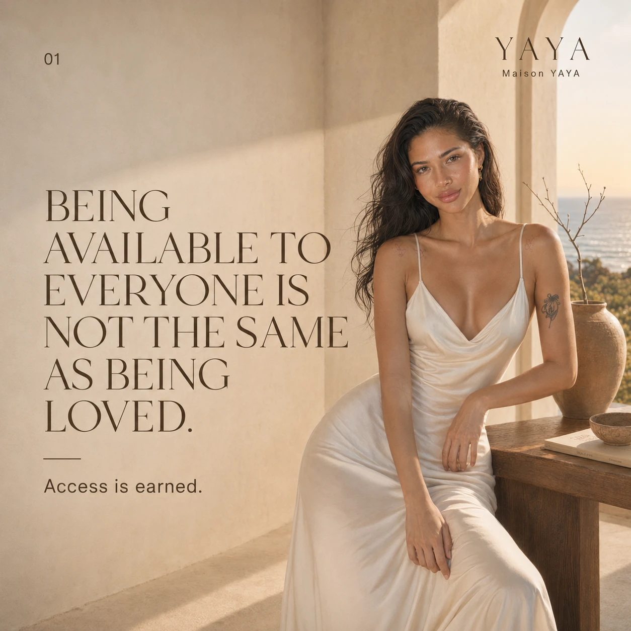 Maison YAYA campaign — cream silk in morning light, lifestyle still