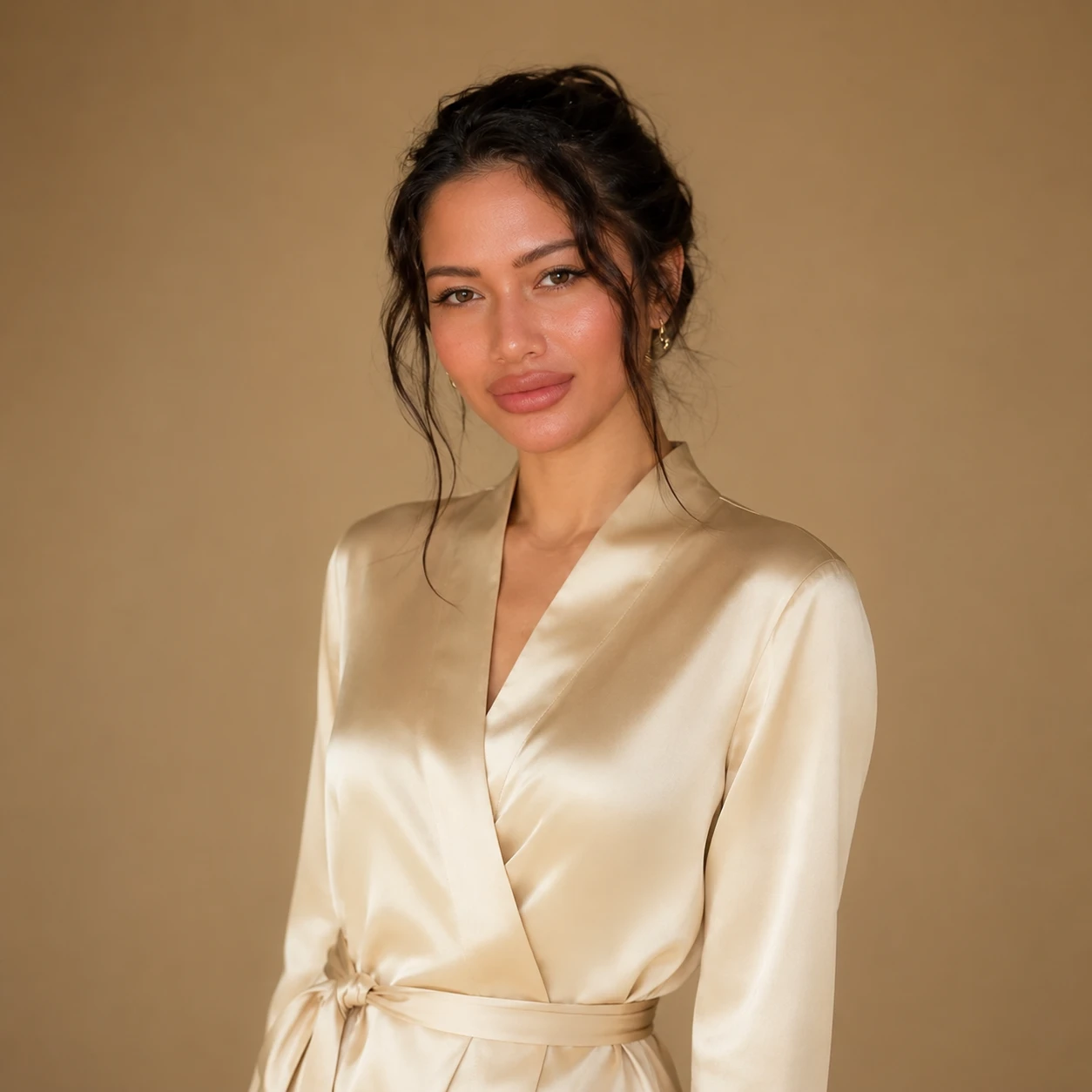 Maison YAYA campaign — champagne-toned portrait, Spring edition